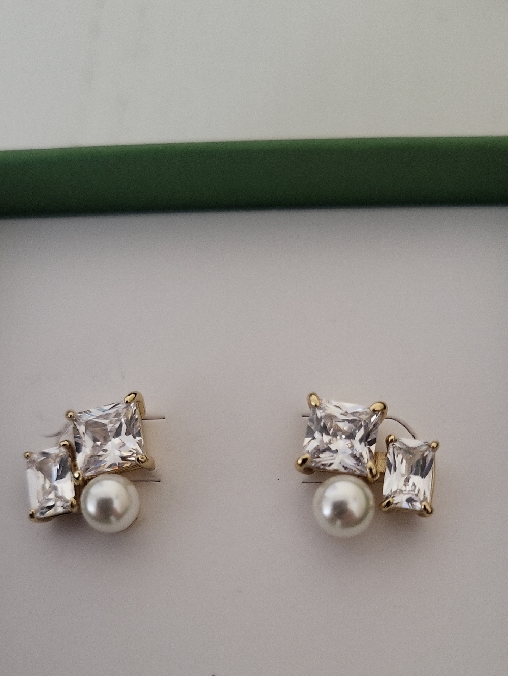 Kate Spade Gold Tone Cubic Zirconia & Pearl Stud Earrings - White, Gold - Picture 2 of 4